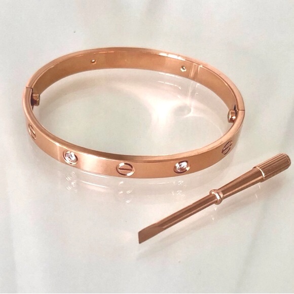 Rose Gold 4 Zirconia Screw Bracelet Classic Model - Picture 5 of 8